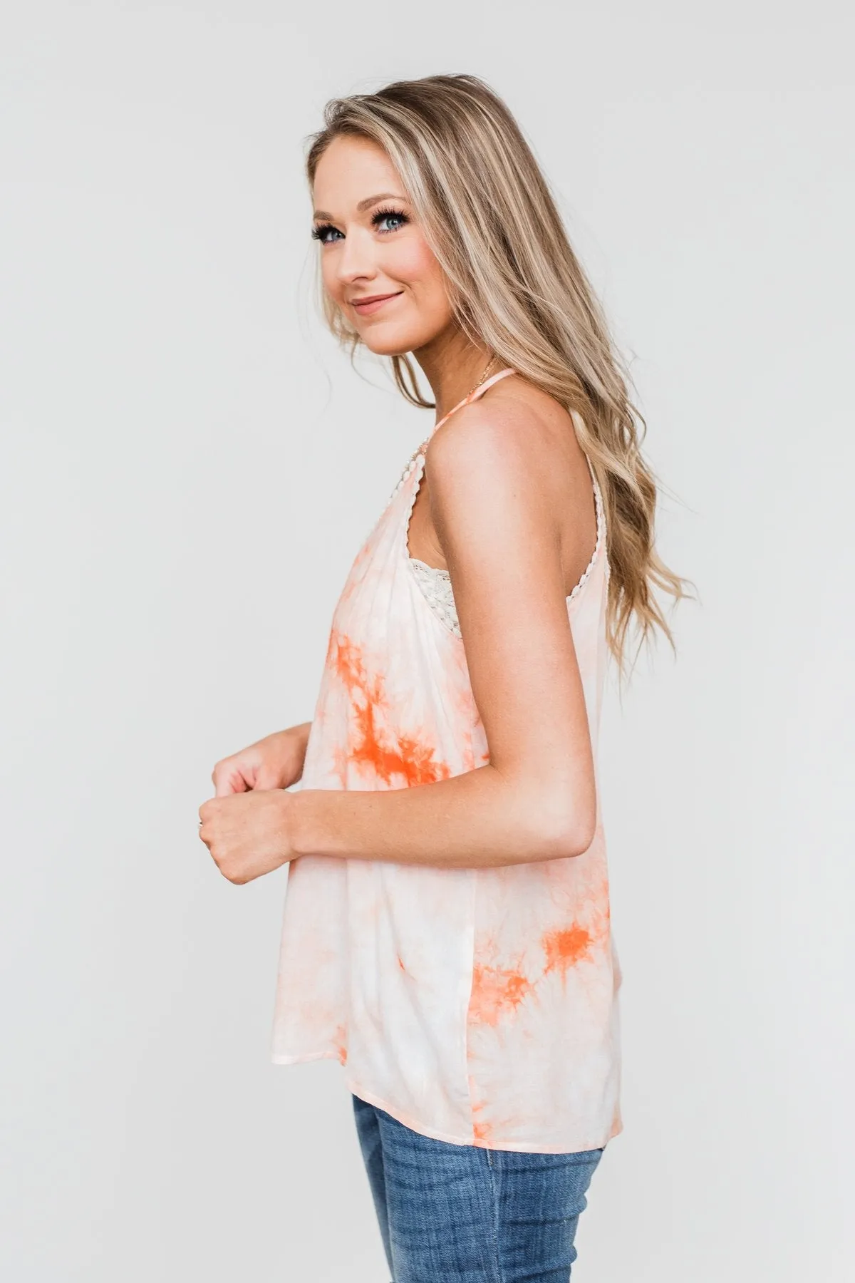 Sparks Fly Tie Dye Tank Top- Orange & Ivory