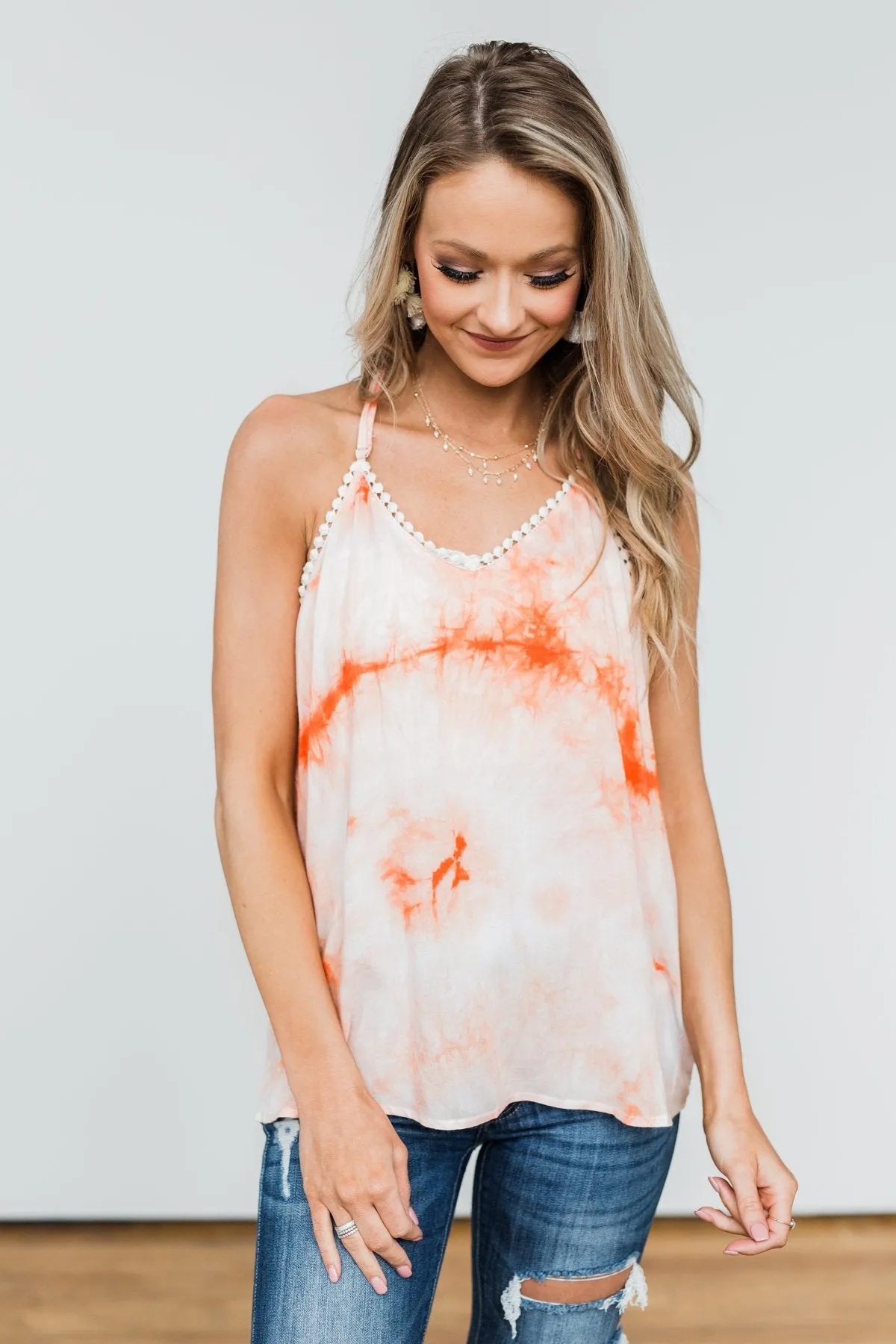 Sparks Fly Tie Dye Tank Top- Orange & Ivory
