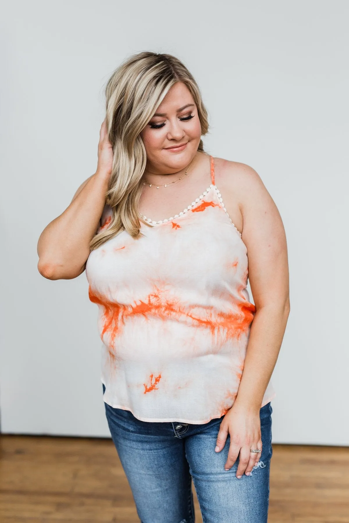 Sparks Fly Tie Dye Tank Top- Orange & Ivory