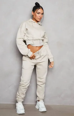 Stone Long Sleeve Cropped Fleece Hoodie & Cuffed Joggers