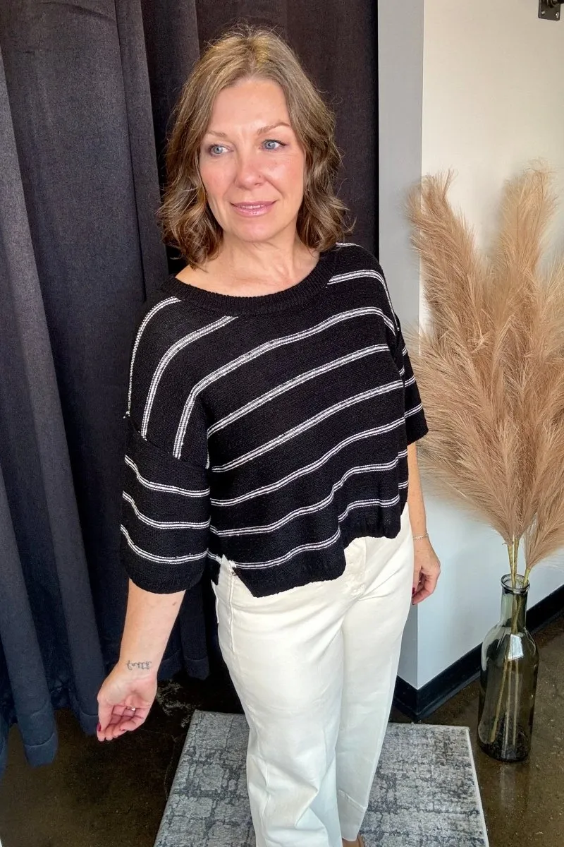 Striped Boat Neck Loose Sweater