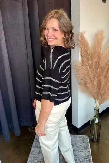 Striped Boat Neck Loose Sweater