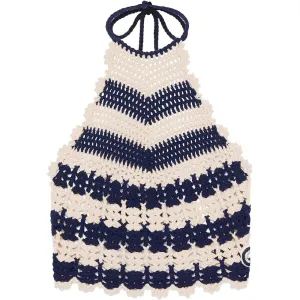 Striped Crochet Knit Halter Top