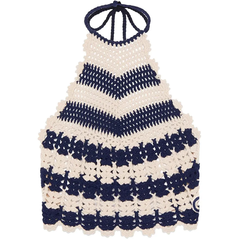 Striped Crochet Knit Halter Top