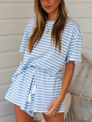 Striped Top & Drawstring Shorts Set