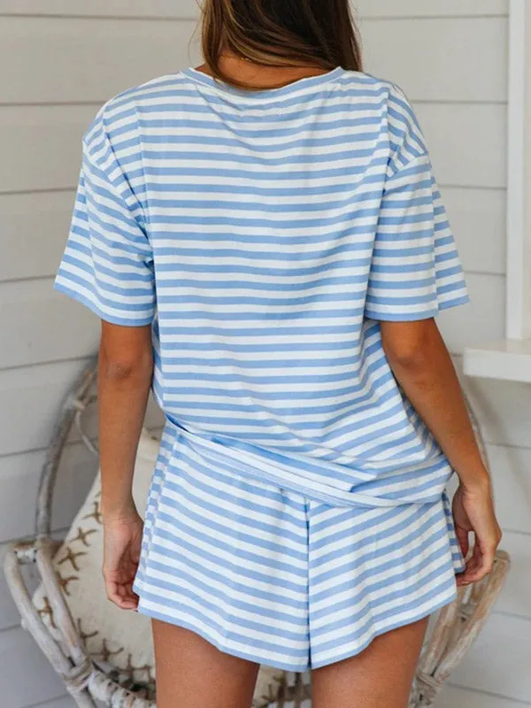 Striped Top & Drawstring Shorts Set