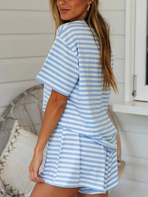 Striped Top & Drawstring Shorts Set