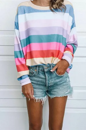 Striped Tops Round Neck Long Sleeve Tops