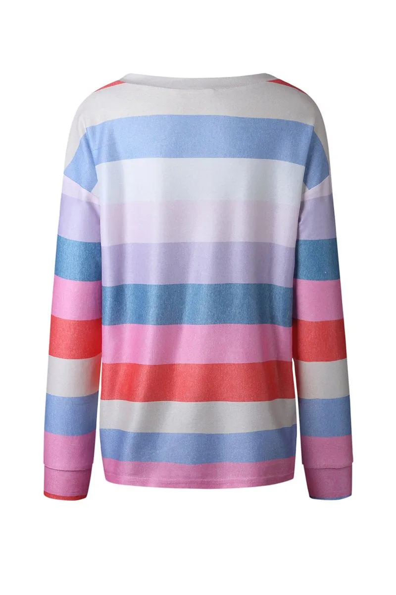 Striped Tops Round Neck Long Sleeve Tops