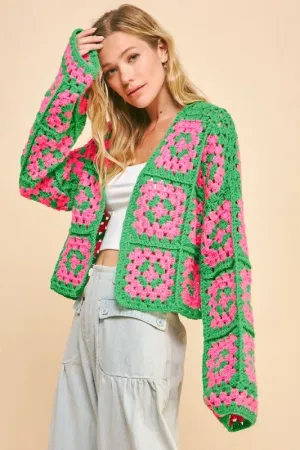 Stylish Two-Tone Flower Crochet Cardigan