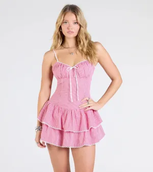 Such A Sweetie Open Back Gingham Ruffle Skater Dress