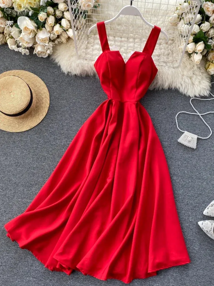 Summer V-Neck Spaghetti Strap Maxi Dress for Women
