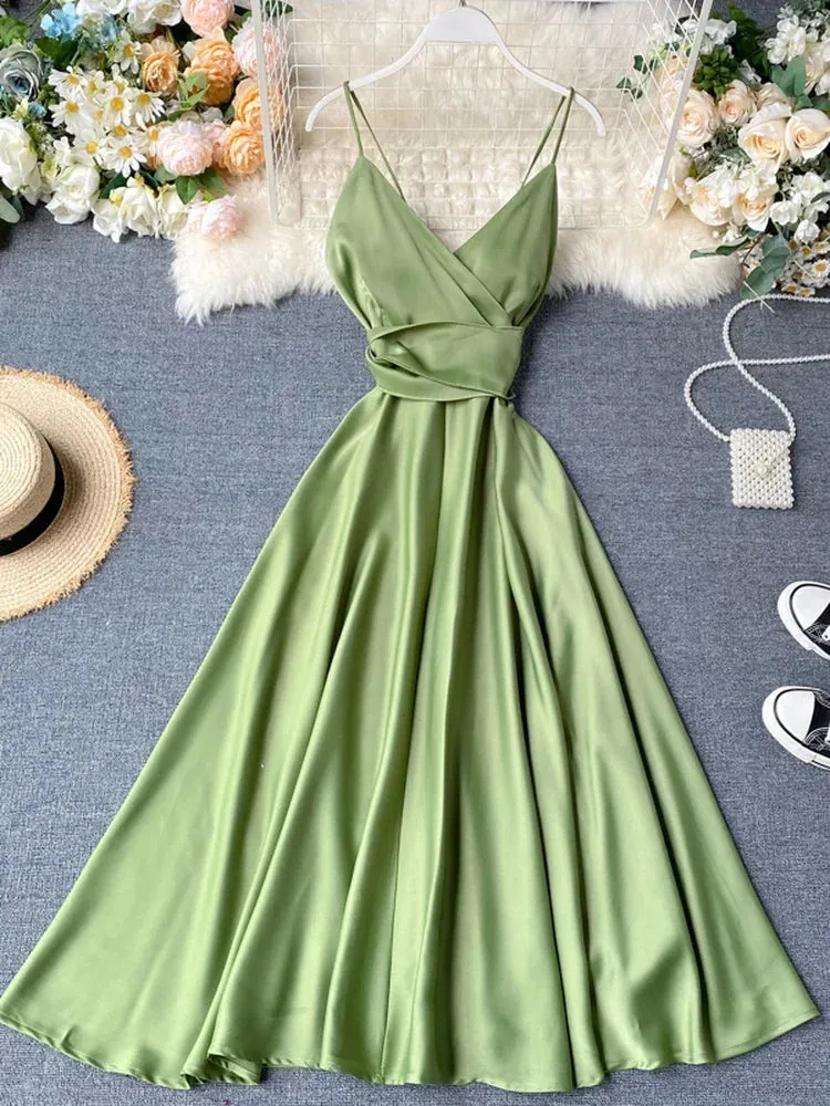 Summer V-Neck Spaghetti Strap Maxi Dress for Women