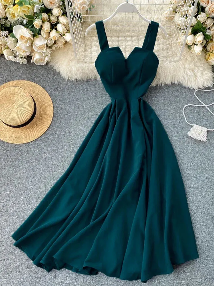 Summer V-Neck Spaghetti Strap Maxi Dress for Women