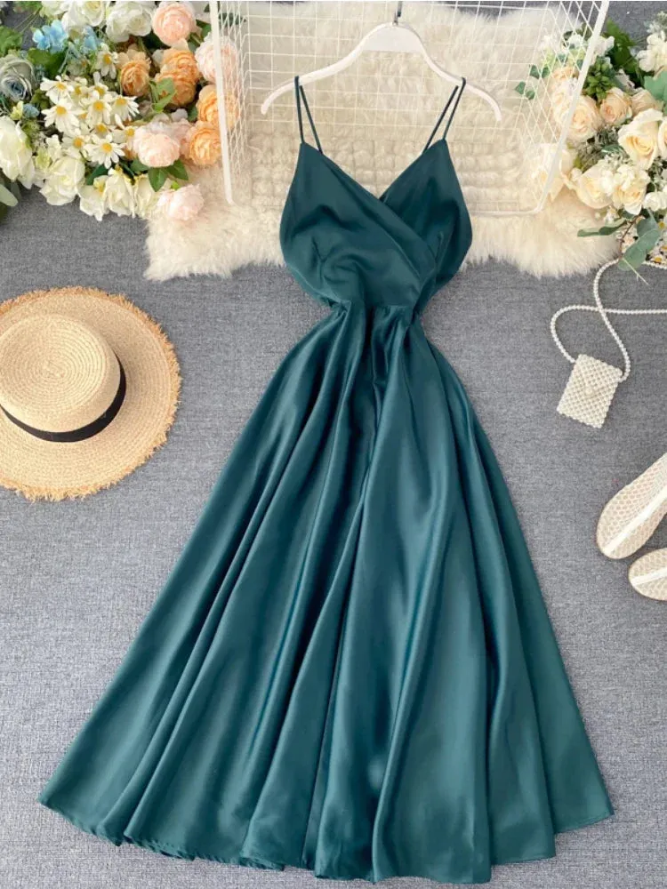 Summer V-Neck Spaghetti Strap Maxi Dress for Women