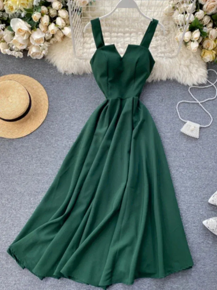 Summer V-Neck Spaghetti Strap Maxi Dress for Women