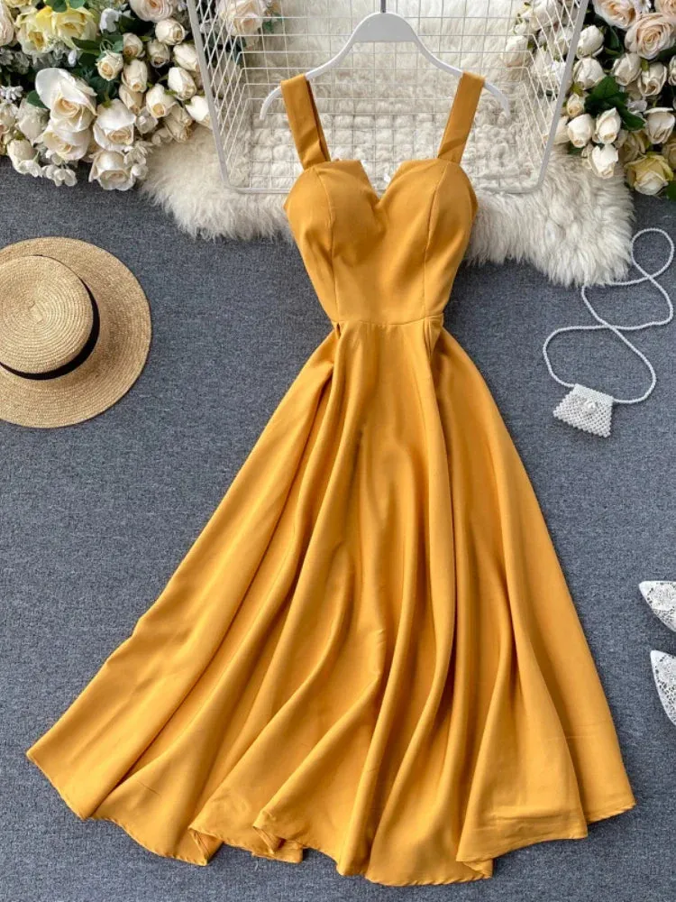 Summer V-Neck Spaghetti Strap Maxi Dress for Women