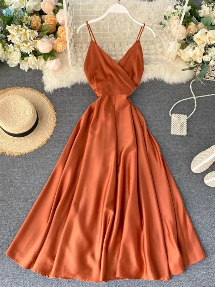 Summer V-Neck Spaghetti Strap Maxi Dress for Women