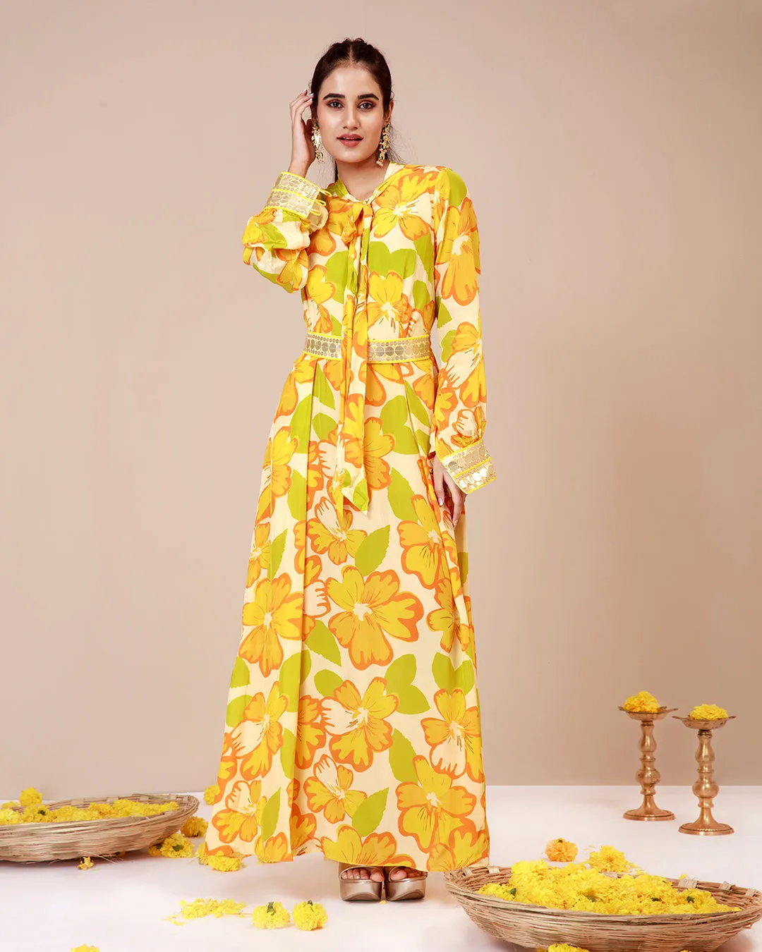 Sunflower tieup dress