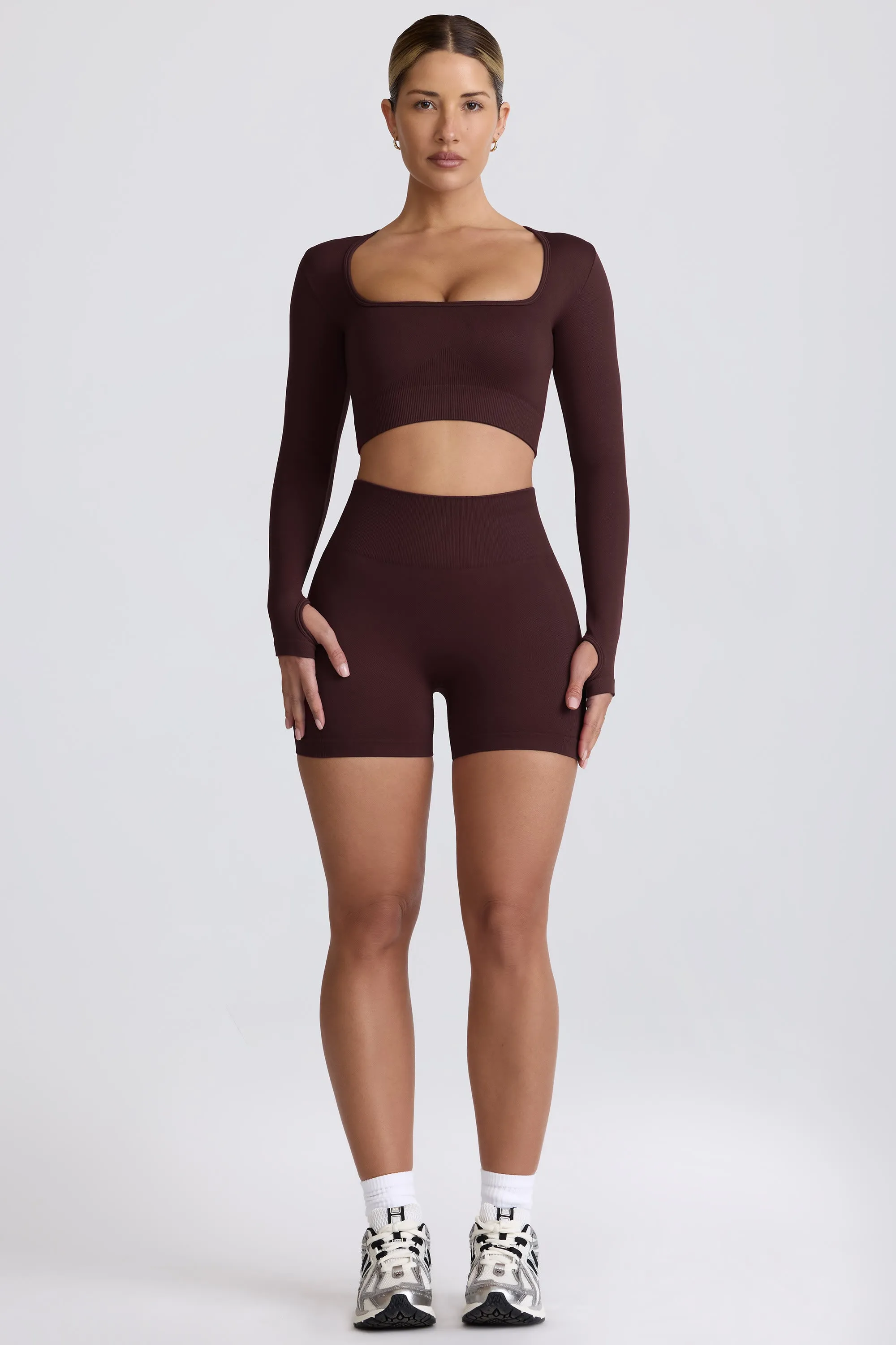 Super Sculpt Seamless High-Waist Mini Shorts in Chocolate