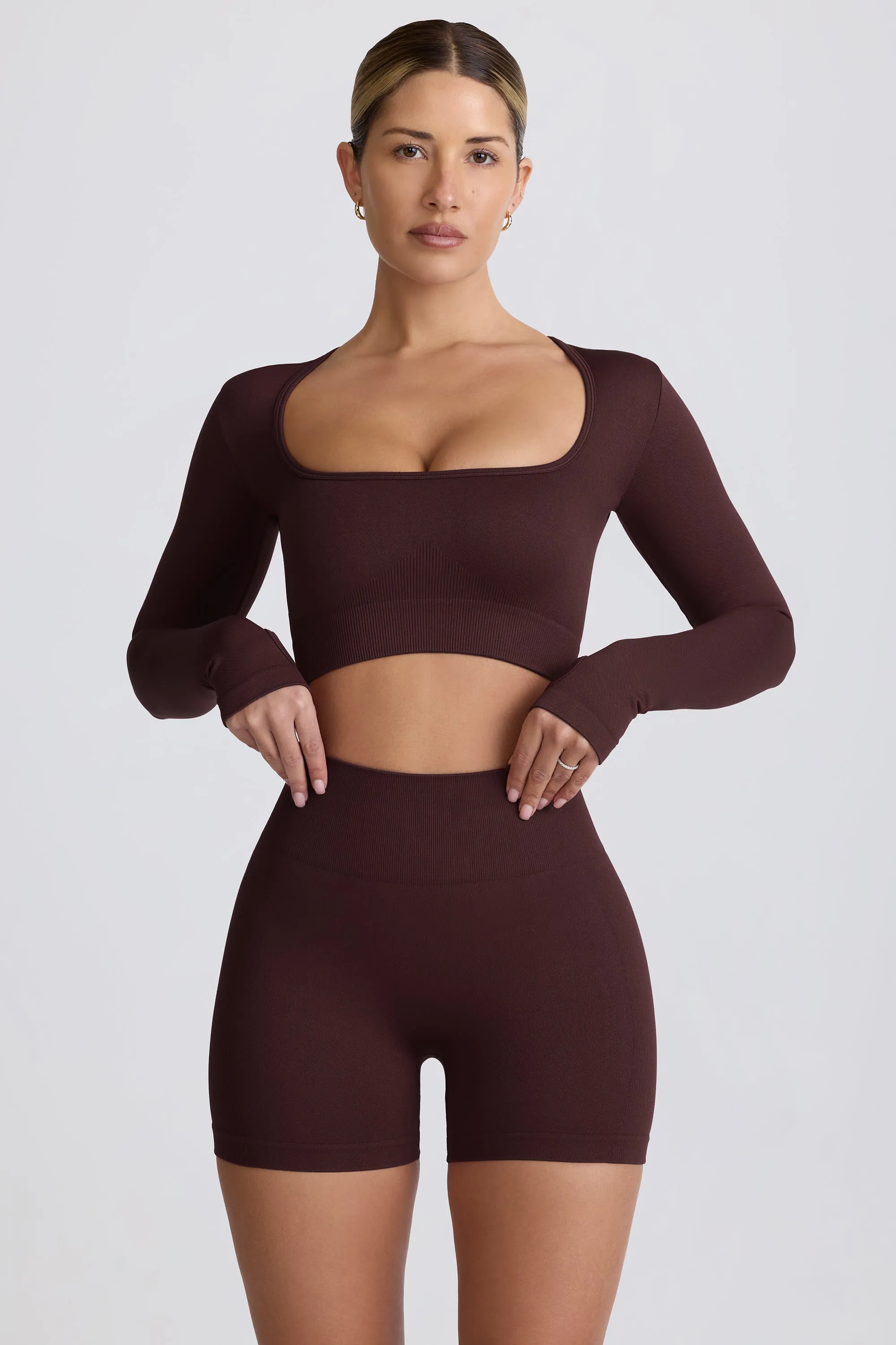 Super Sculpt Seamless High-Waist Mini Shorts in Chocolate