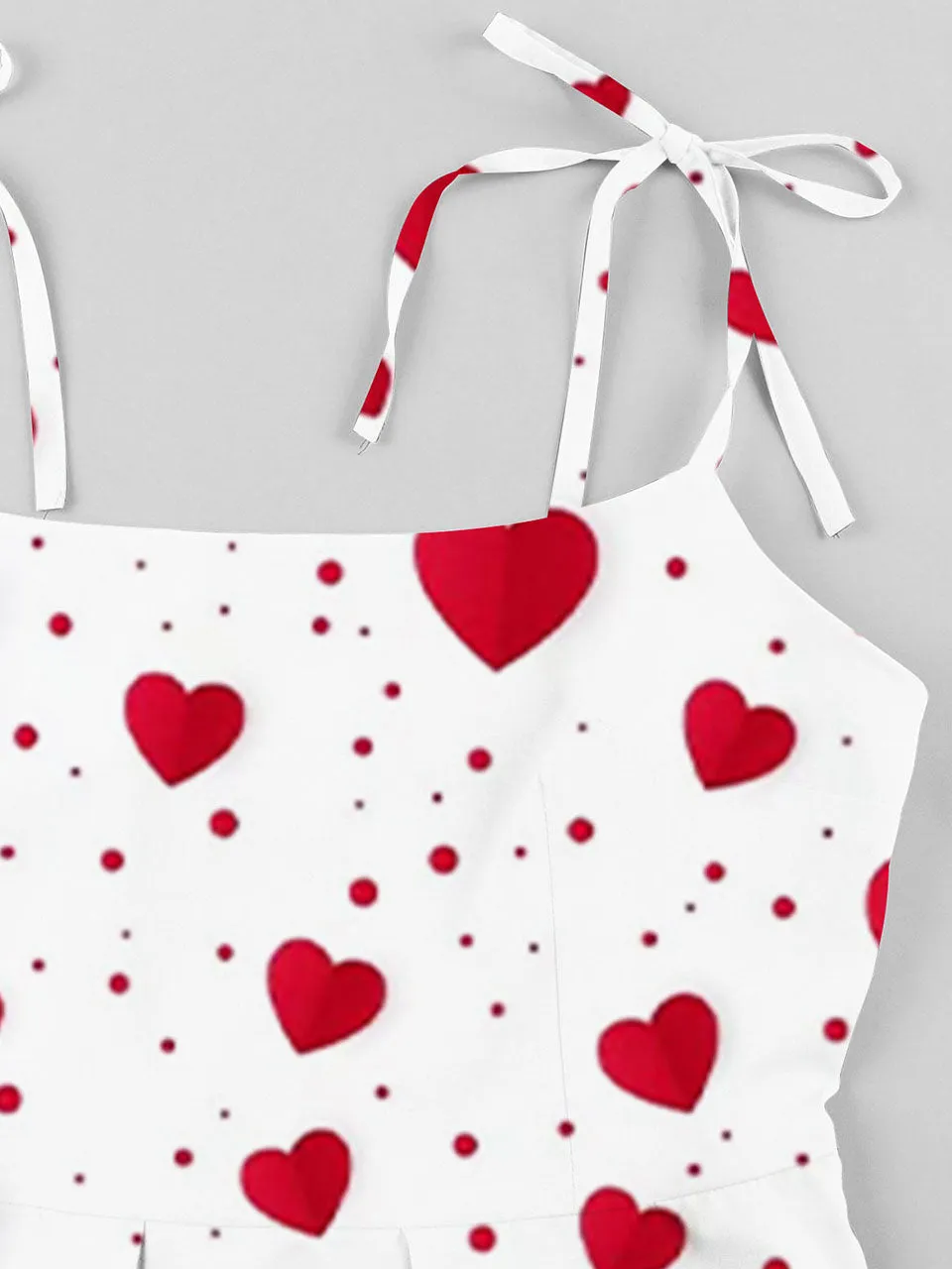 Sweet Love Heart Print  Spaghetti Strap 1950s Vintage Swing Dress