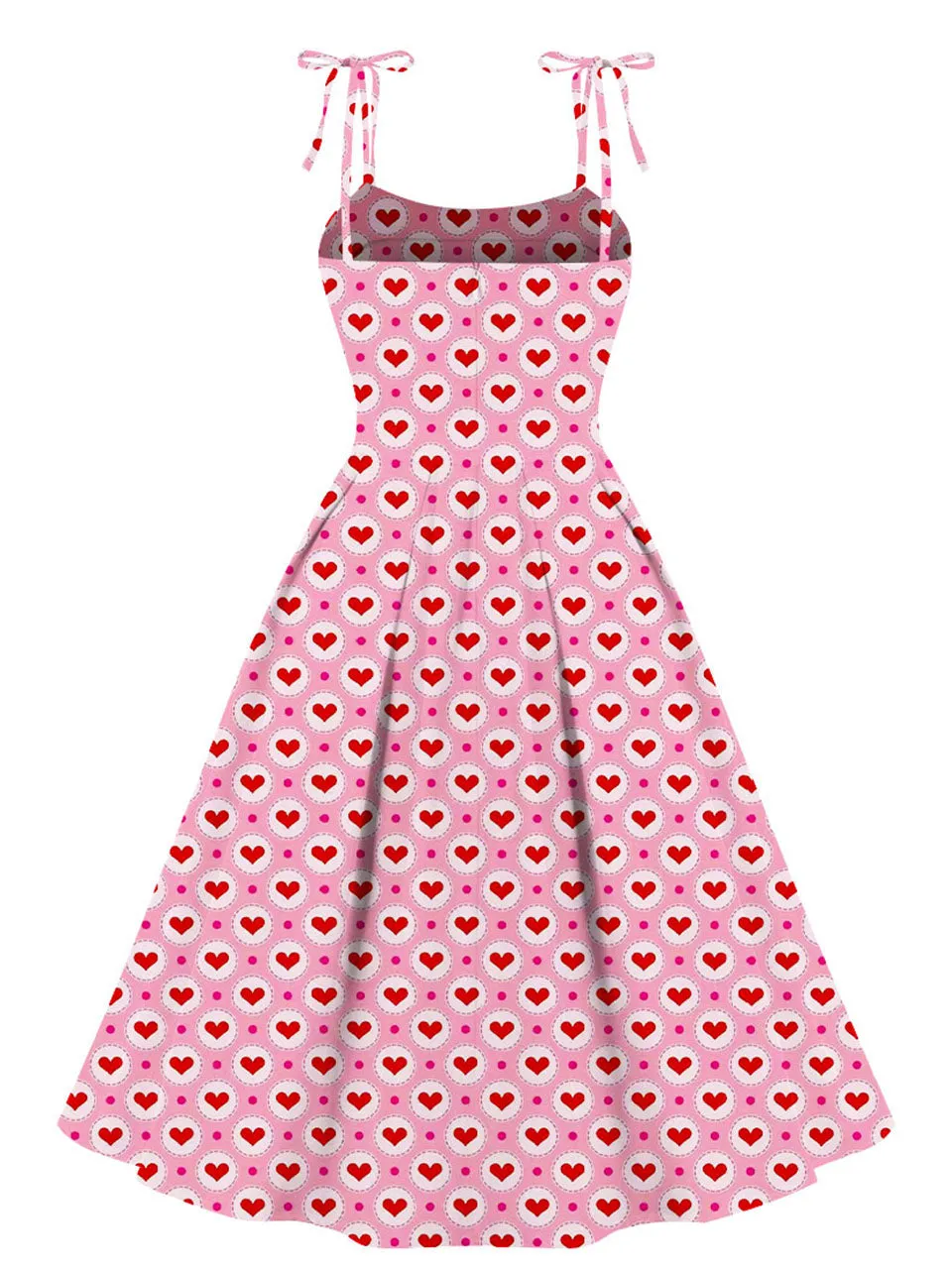 Sweet Love Heart Print  Spaghetti Strap 1950s Vintage Swing Dress