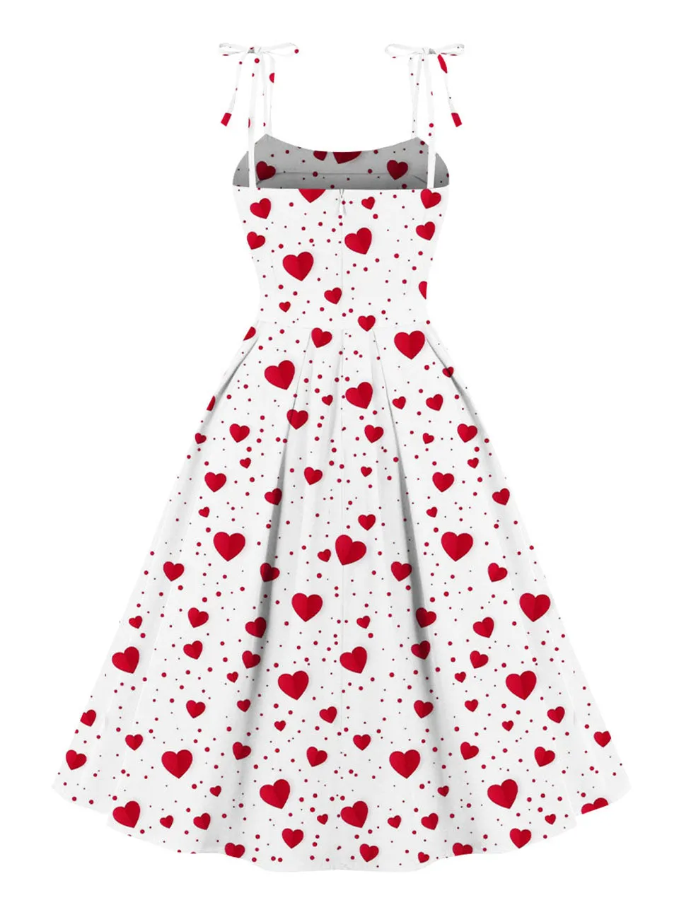 Sweet Love Heart Print  Spaghetti Strap 1950s Vintage Swing Dress