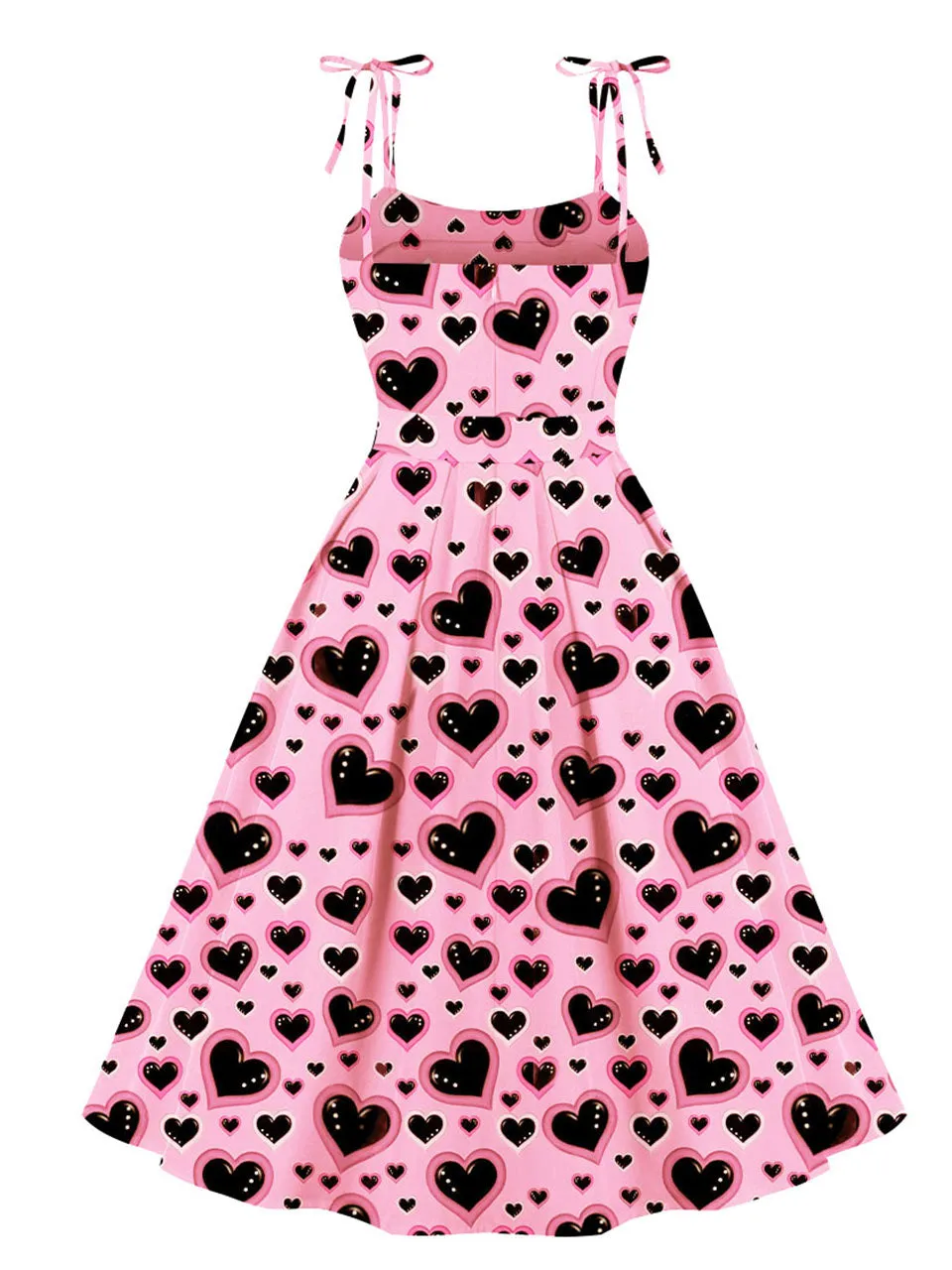 Sweet Love Heart Print  Spaghetti Strap 1950s Vintage Swing Dress