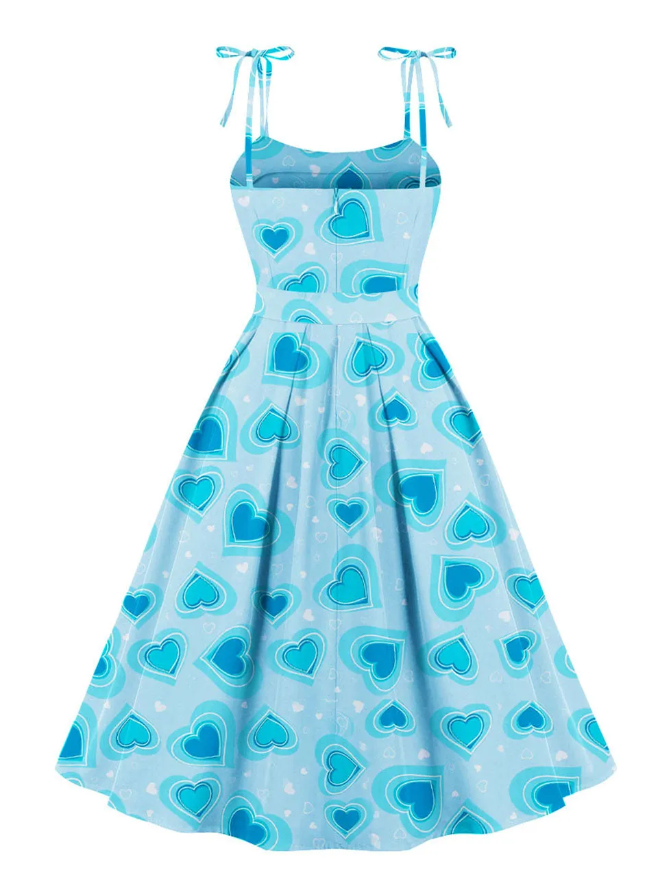 Sweet Love Heart Print  Spaghetti Strap 1950s Vintage Swing Dress