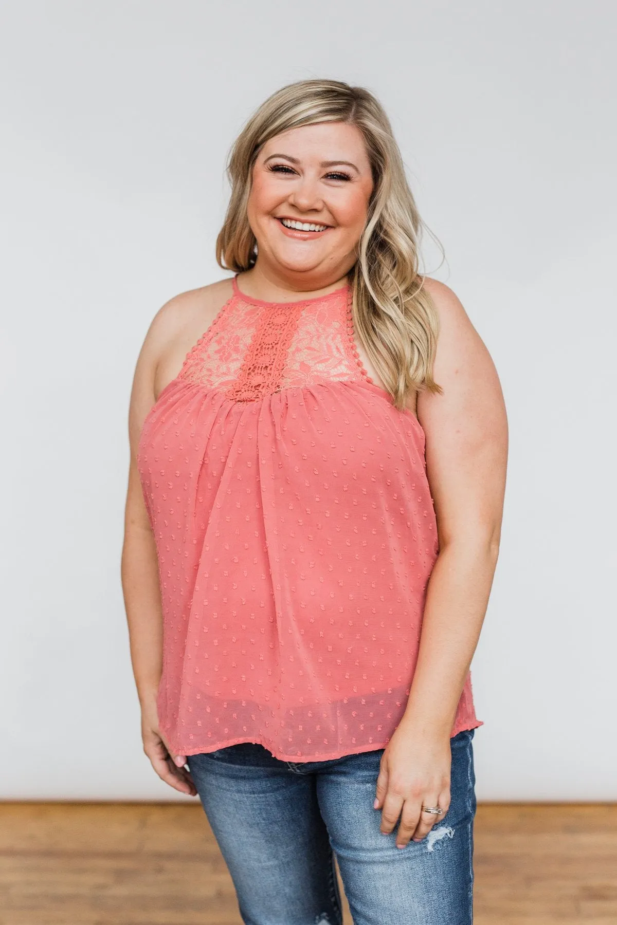 Sweet Smiles Lace Tank Top- Dusty Coral