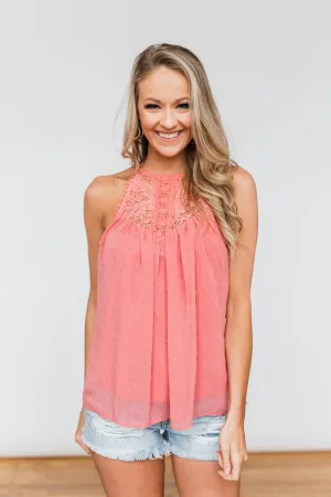 Sweet Smiles Lace Tank Top- Dusty Coral