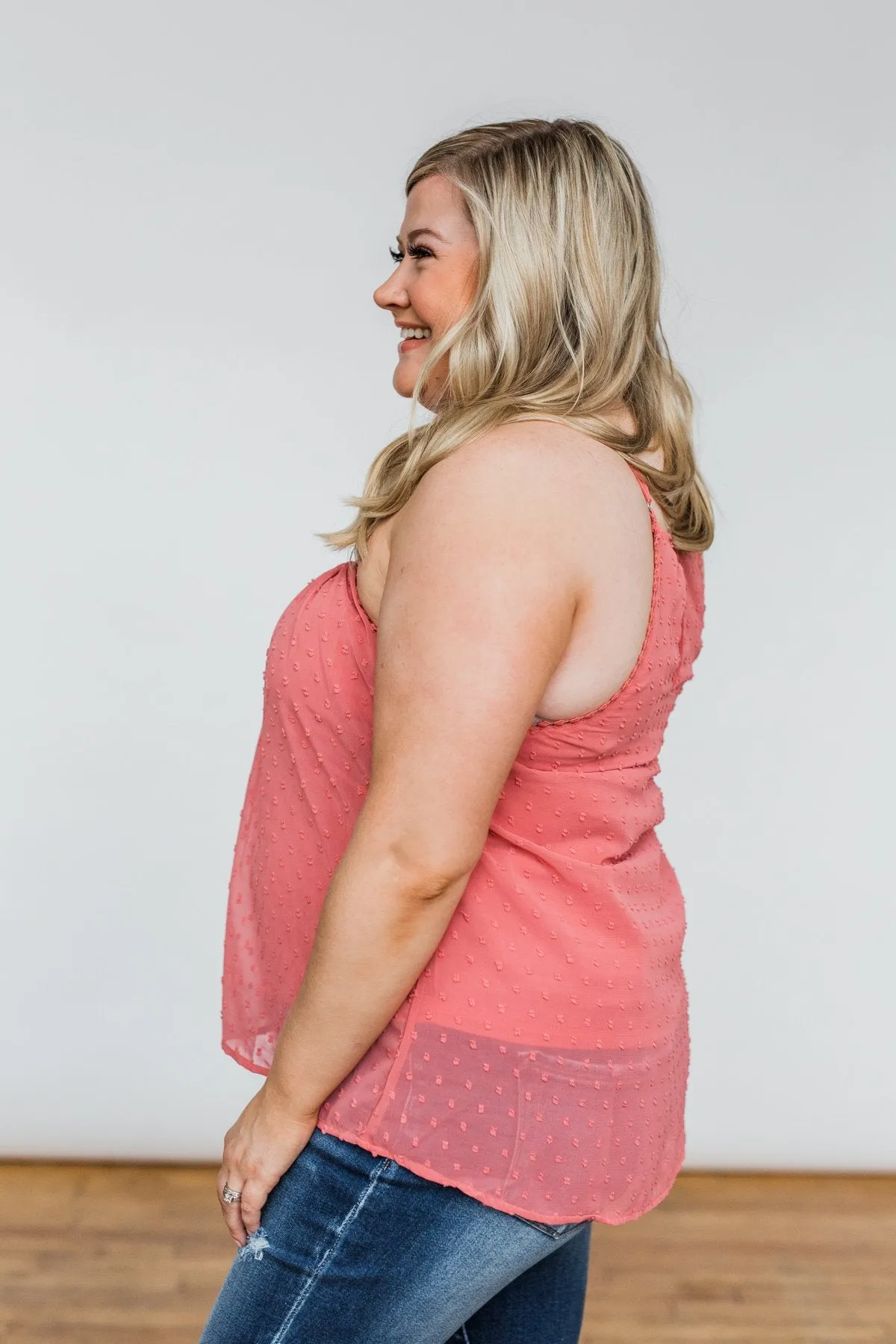Sweet Smiles Lace Tank Top- Dusty Coral