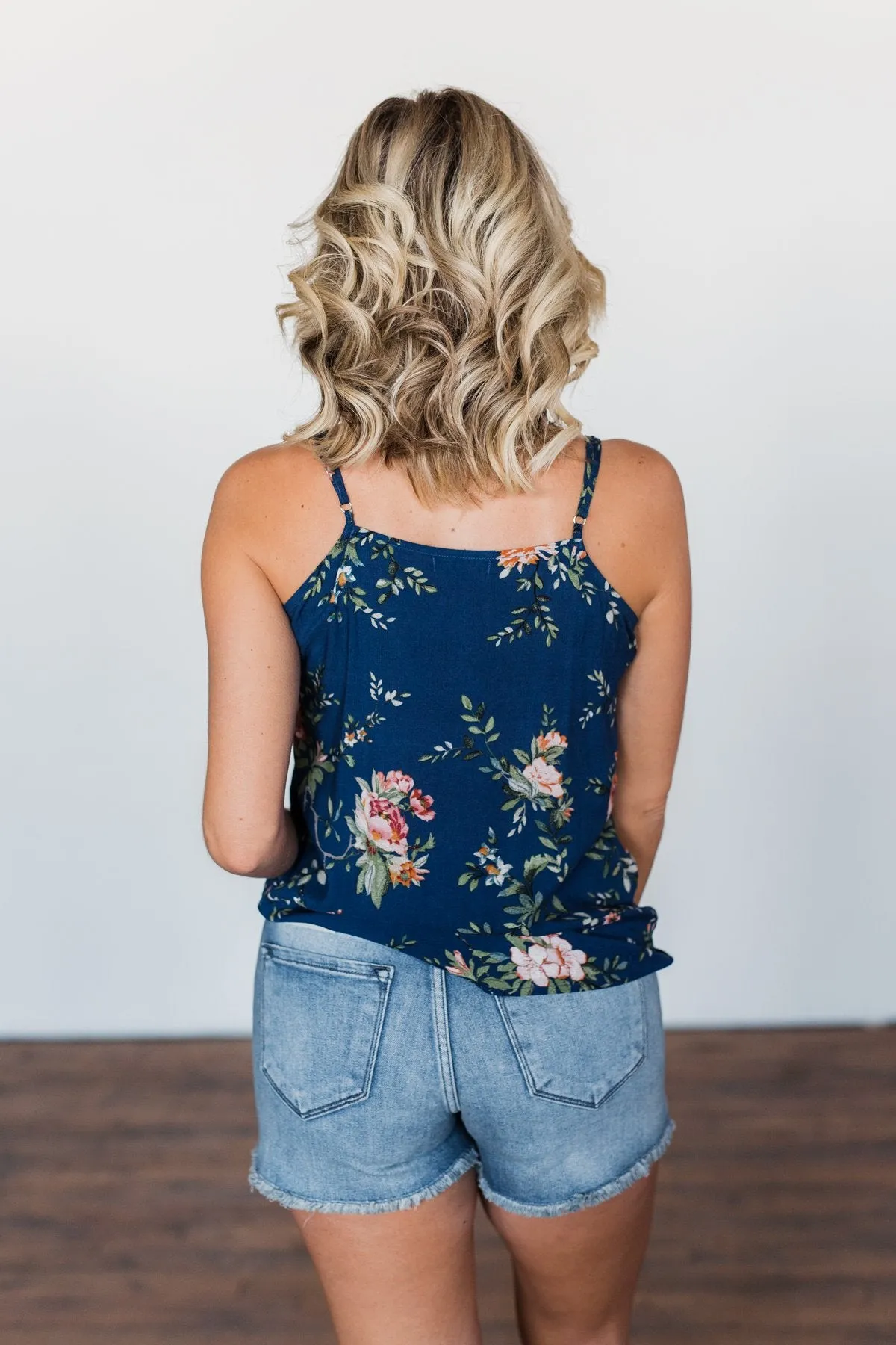 Take A Risk Floral Tank Top- Navy
