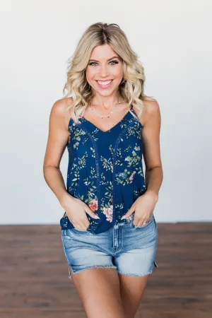 Take A Risk Floral Tank Top- Navy