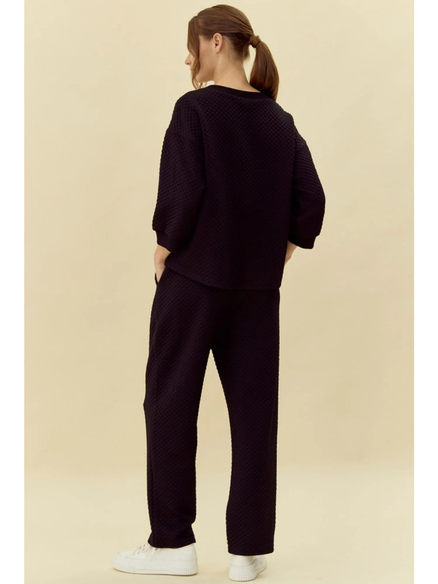 Take It Easy Textured 3/4 Sleeve Top & Drawstring Pant Set