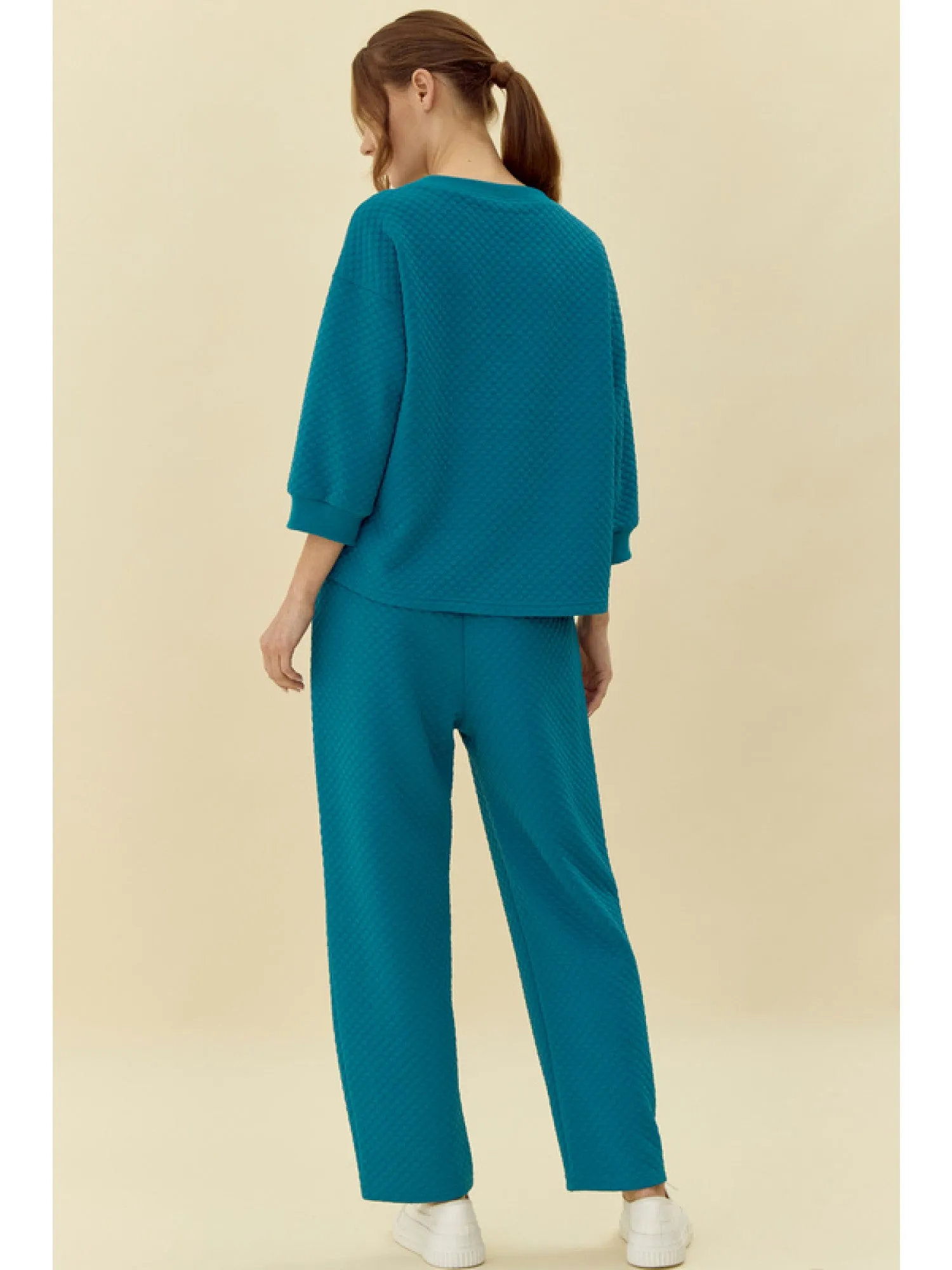 Take It Easy Textured 3/4 Sleeve Top & Drawstring Pant Set