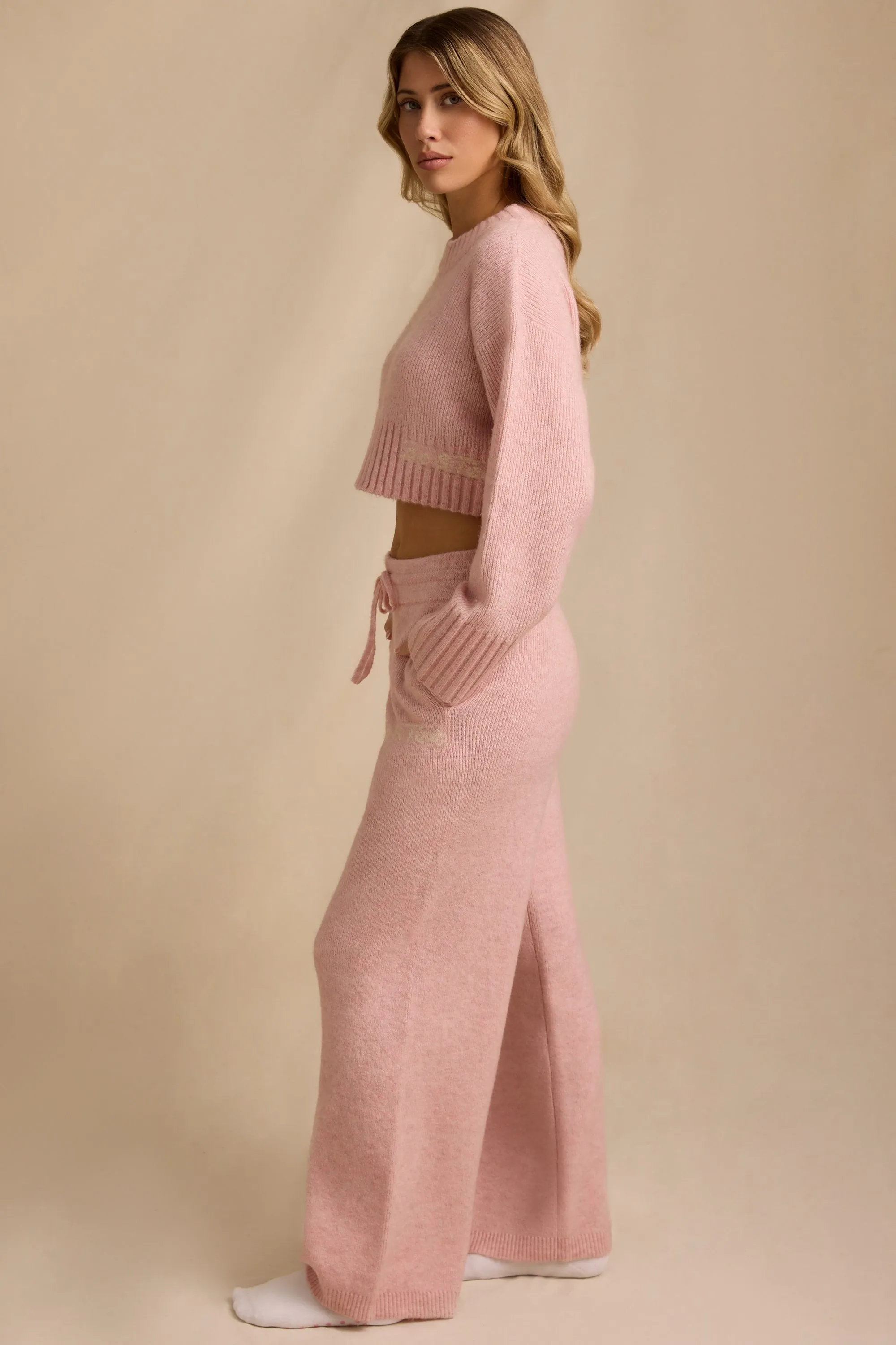 Tall Mid-Rise Wide-Leg Joggers in Blush Pink