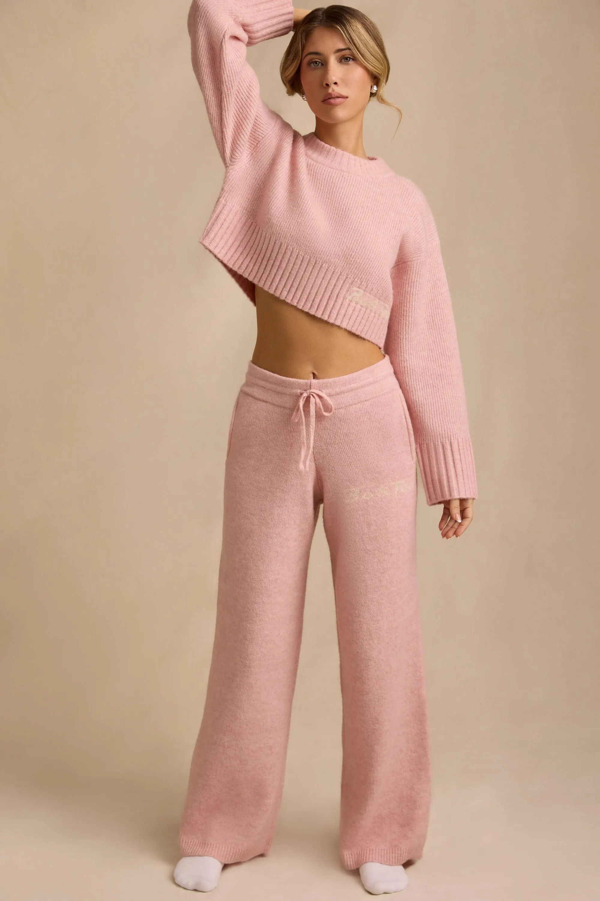 Tall Mid-Rise Wide-Leg Joggers in Blush Pink