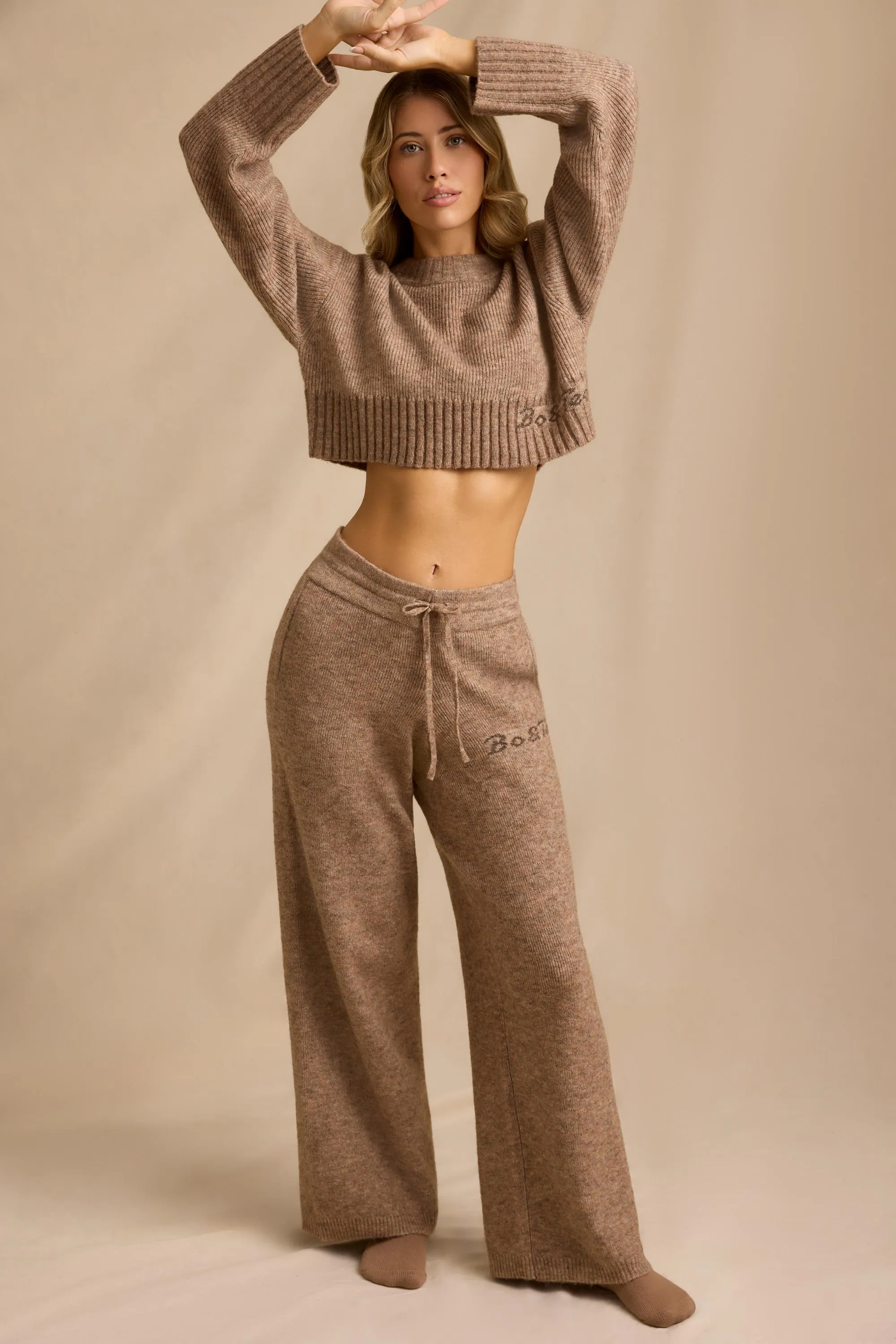 Tall Mid-Rise Wide-Leg Joggers in Brown Marl