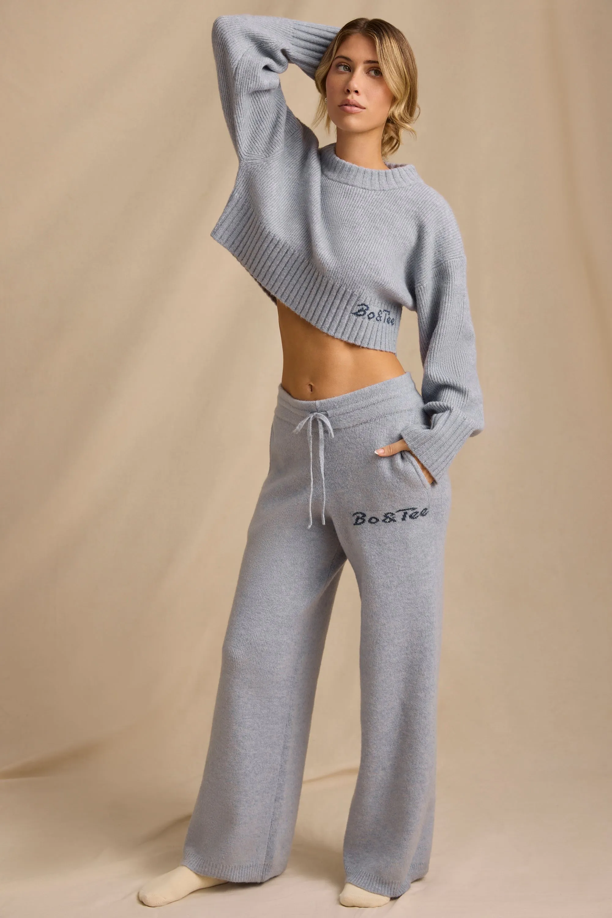 Tall Mid-Rise Wide-Leg Joggers in Soft Blue