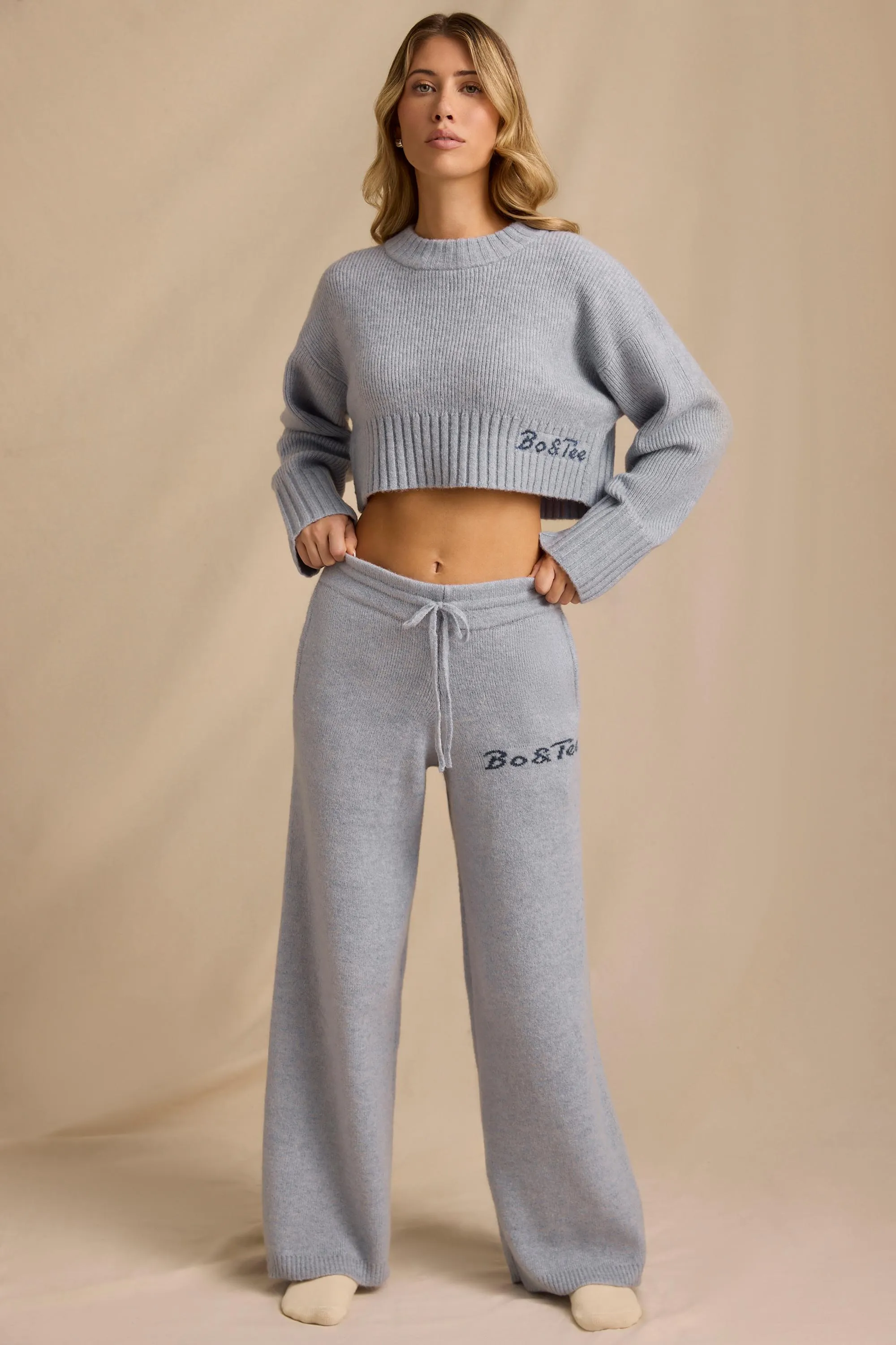 Tall Mid-Rise Wide-Leg Joggers in Soft Blue