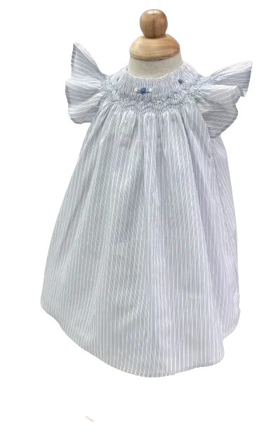 Tartine et Chocolat Blue Lavande Striped Embroidered Smocked Dress  0-1 Month (Newborn))