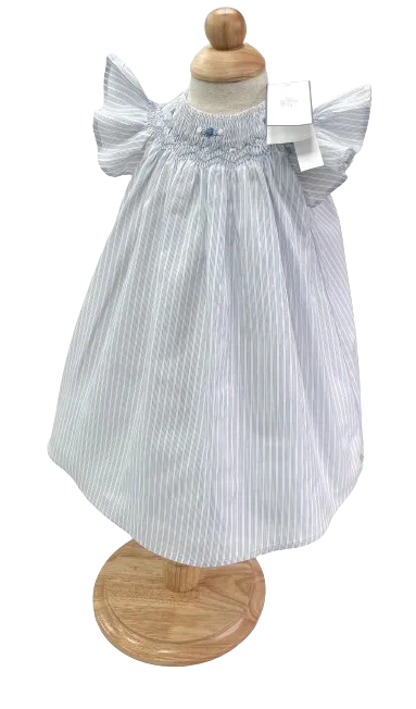 Tartine et Chocolat Blue Lavande Striped Embroidered Smocked Dress  0-1 Month (Newborn))