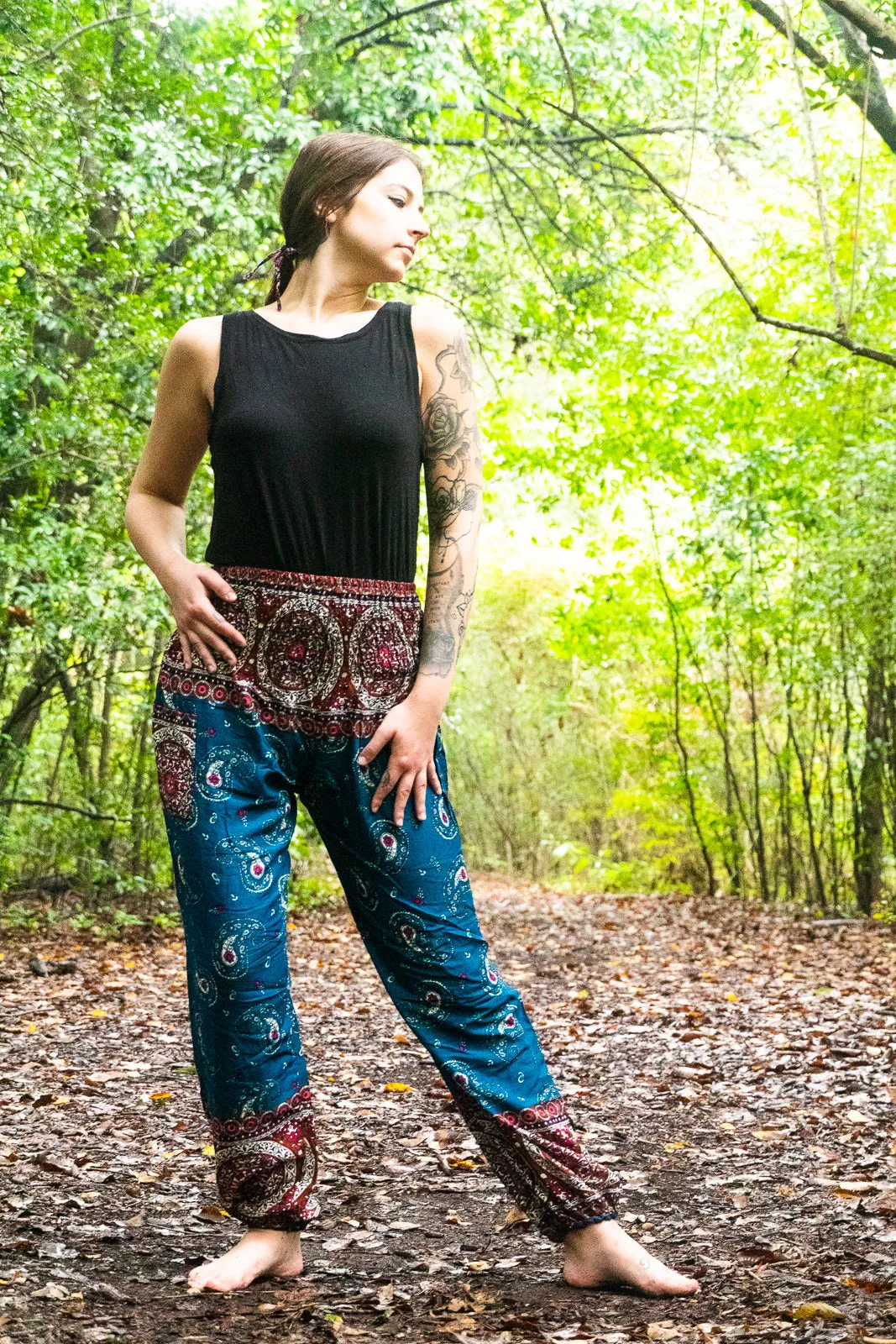 Teal Paisley Buta Harem Pants