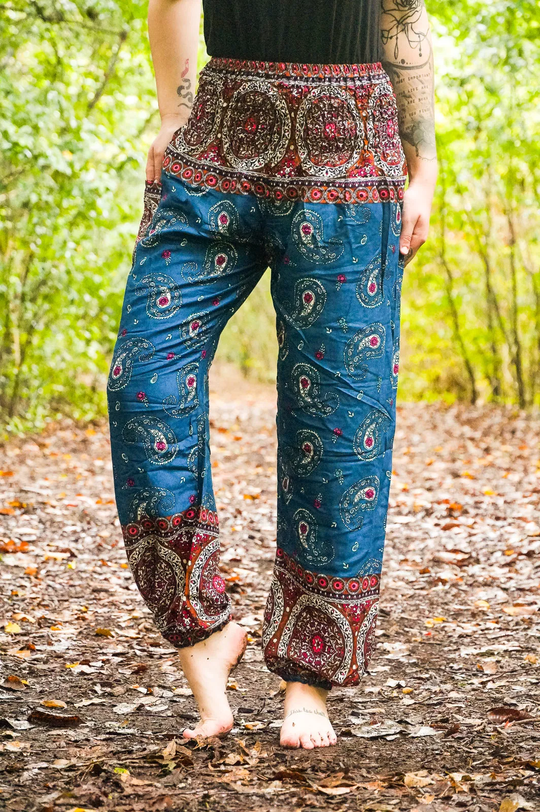 Teal Paisley Buta Harem Pants