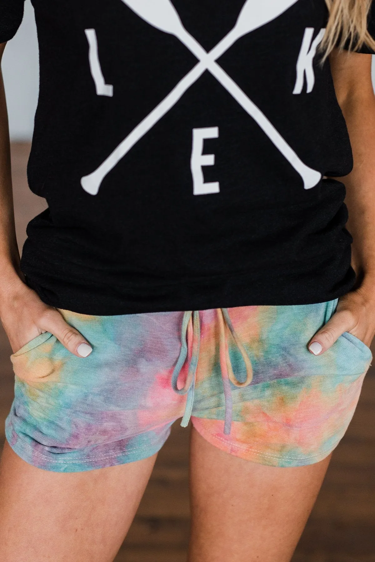 Tie Dye Drawstring Shorts- Mustard, Coral, Seafoam