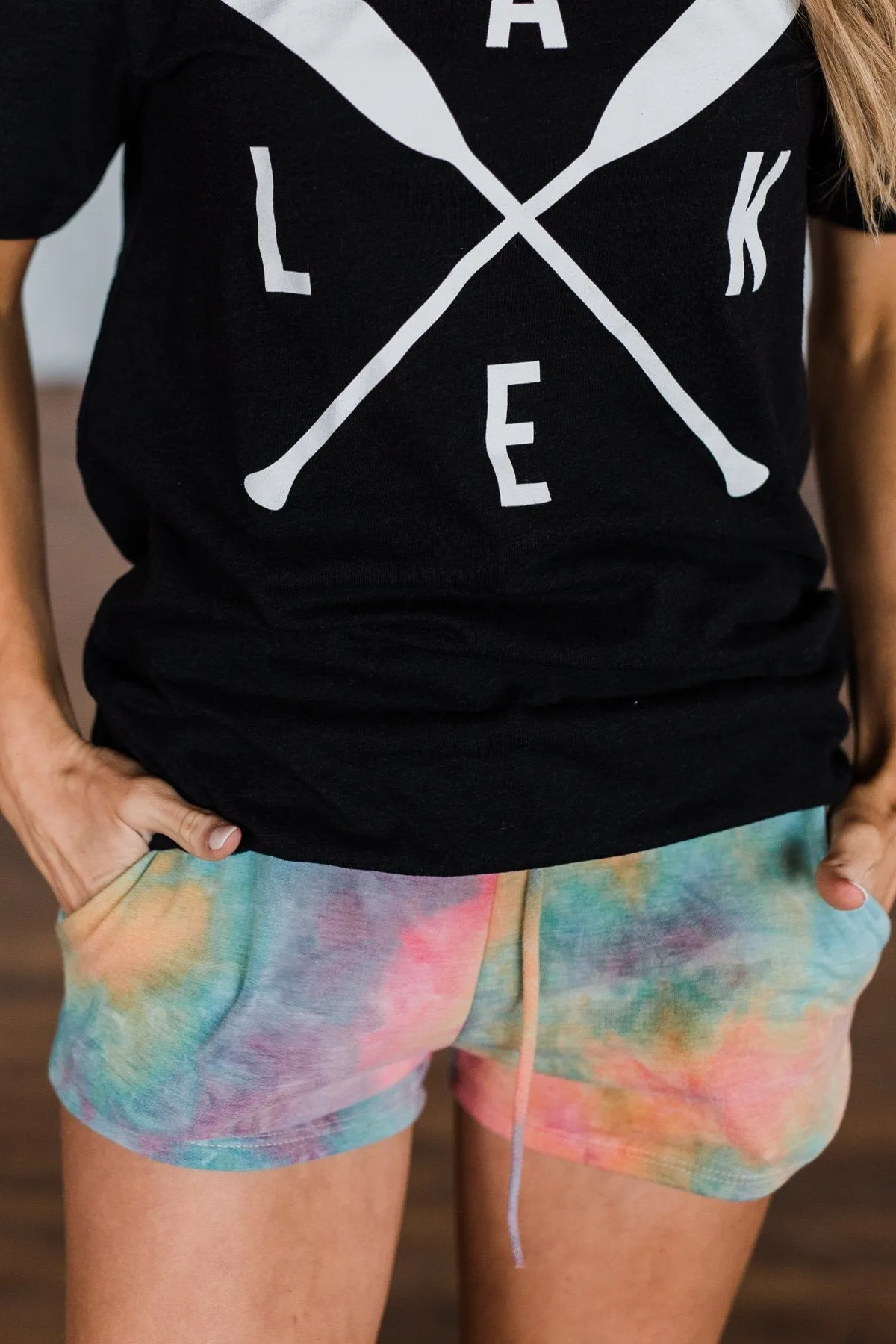 Tie Dye Drawstring Shorts- Mustard, Coral, Seafoam
