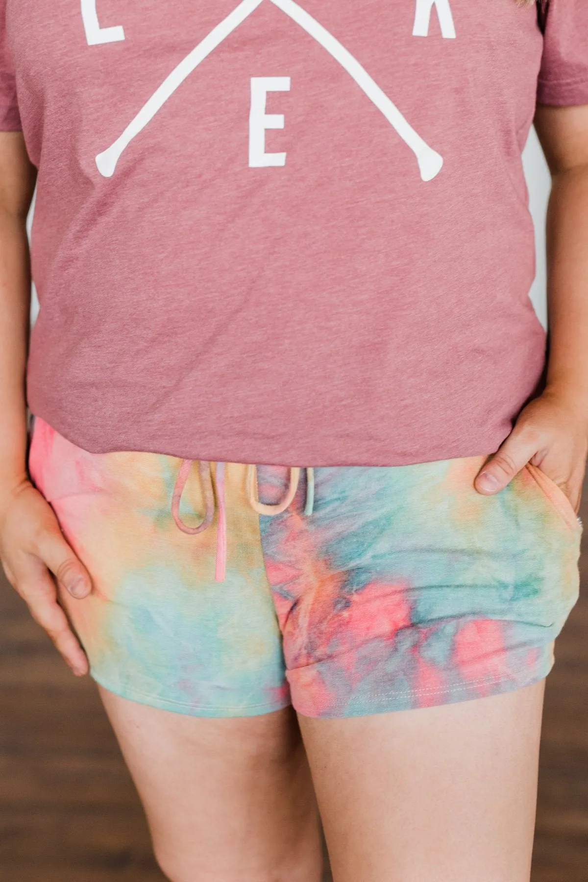 Tie Dye Drawstring Shorts- Mustard, Coral, Seafoam