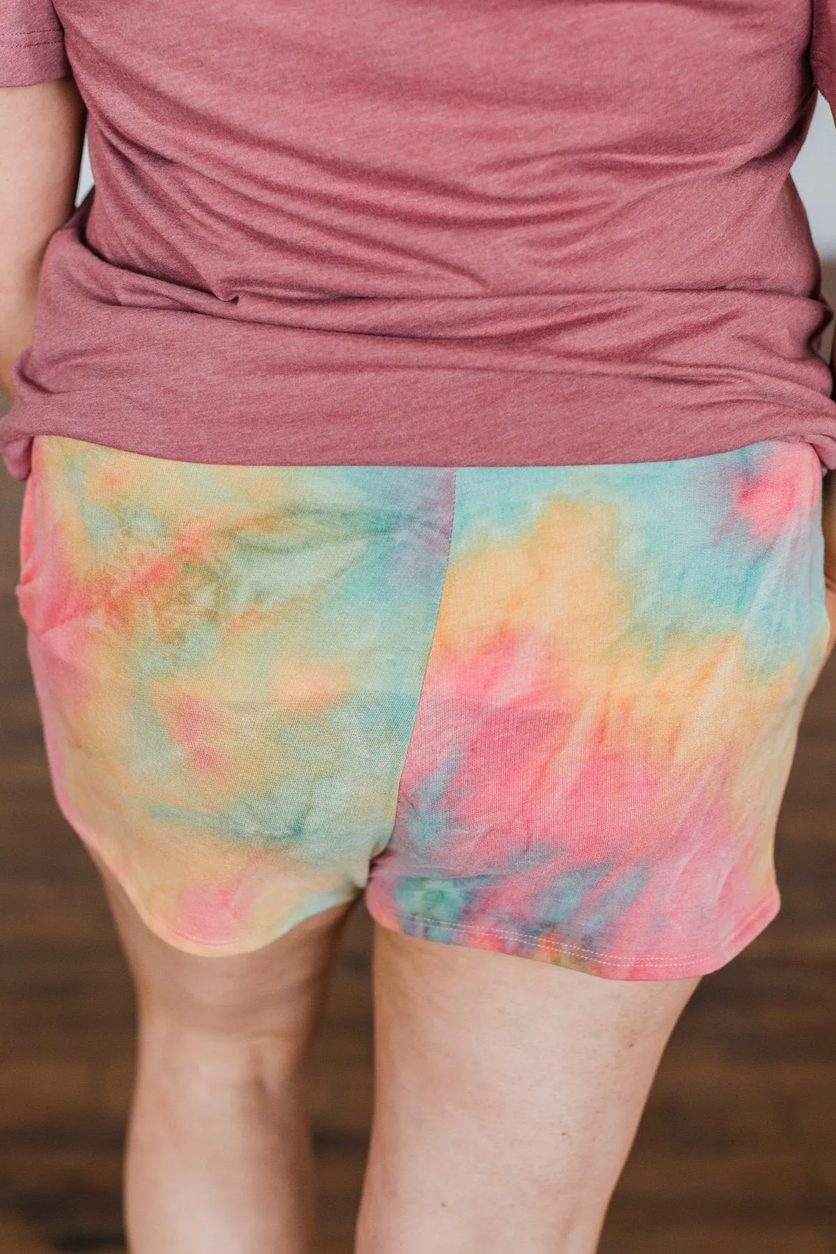 Tie Dye Drawstring Shorts- Mustard, Coral, Seafoam